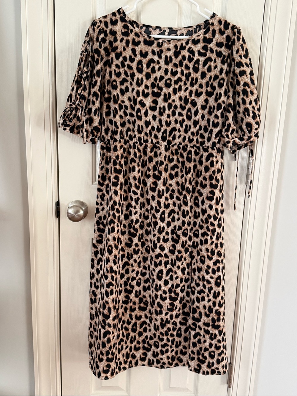 SHEIN Leopard Print Tie-Sleeve Midi Dress Size Large
